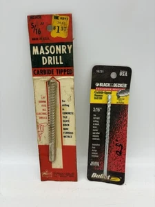 2 Vintage Sealed Carbide Tipped Masonry Drill Bits Kmart 5/16" & B&D 3/16” NOS - Picture 1 of 6