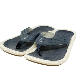 OluKai Ulele Sandals Flip Flops Navy White Men's Size 8 EU 41 Beach Summer - Picture 1 of 6
