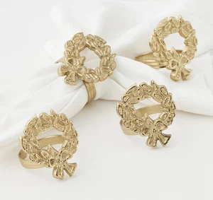 4 ANILLOS DE SERVILLETA DE NAVIDAD | | Guirnalda de vacaciones | Decoración de mesa con arco de corona dorada - Imagen 1 de 3