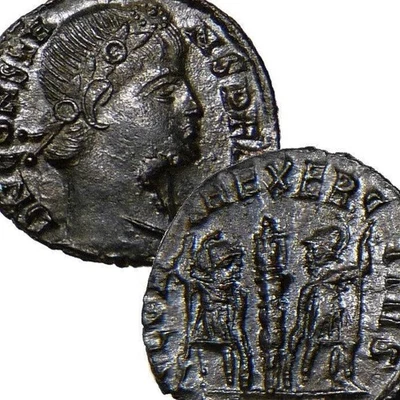 Constante, hijo de Constantino el Grande. Soldados, Militares 1 Moneda Estándar XF-AU Foto 1 de 4