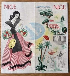 Vintage 1950’s NICE FRANCE Tourist Travel LEAFLET Holiday MAP POSTER - Imagen 1 de 4