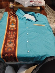 Tiki Bowling Hawaiian shirt 5XL Teal With 1 pocket - Picture 1 of 9