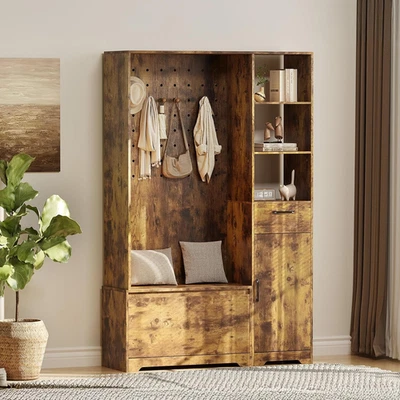 Árbol de pasillo con banco y almacenamiento de zapatos banco de entrada 6 en 1 con perchero 73" Foto 1 de 4