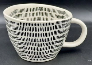 The Old Pottery Company Wonky Mug Black Lined White Mug Quirky Piece Novelty A2 - Picture 1 of 18