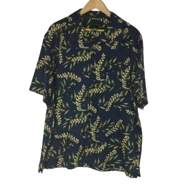 Stāte•ments Mens Silk Hawaiian Shirt Blue Green Palm Print Xlarge Tropical - Image 1 of 4