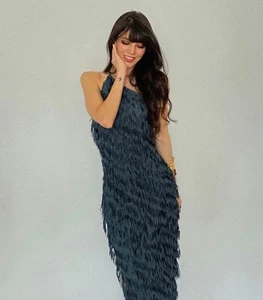 ZARA NEU MIT ETIKETT $ 99 DAMEN SS25 FRANSEN MIDIKLEID ENTENGRÜN 8741/066_Größe S - Bild 1 von 13