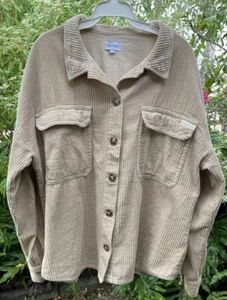 Ghanda Womens L Corduroy Cord Shirt Overshirt Jacket Beige Good Condition - Picture 1 of 8