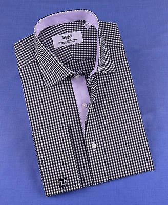 Black Check Purple Oxford Formal Business Dress Shirt Designer Luxury Fashion A+ - Image 1 of 4