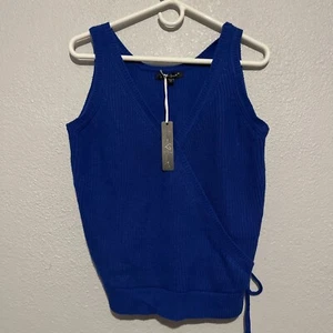 NUEVO CON ETIQUETAS Terciopelo Corazón Azul Real Suéter Sin Mangas Camiseta sin Mangas Talla M - Imagen 1 de 7