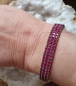 Brazalete de compromiso de tenis de plata de ley 925 con rubí natural para esposa - Imagen 1 de 10