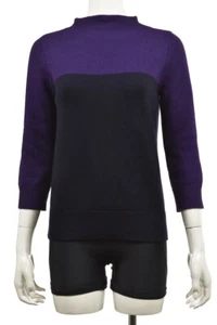 J Crew Womens Sweater Size M Purple Navy Mock Neck 3/4 Sleeve Wool Top - Picture 1 of 4