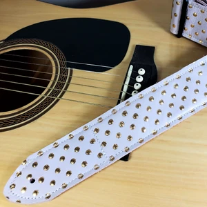 Correa de guitarra de cuero premium de oro rosa - Correa de guitarra de cuero a lunares rosa - Imagen 1 de 9