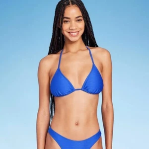 Top de bikini Wild Fable triángulo texturizado para mujer pequeño almohadillas extraíbles azul - Imagen 1 de 8