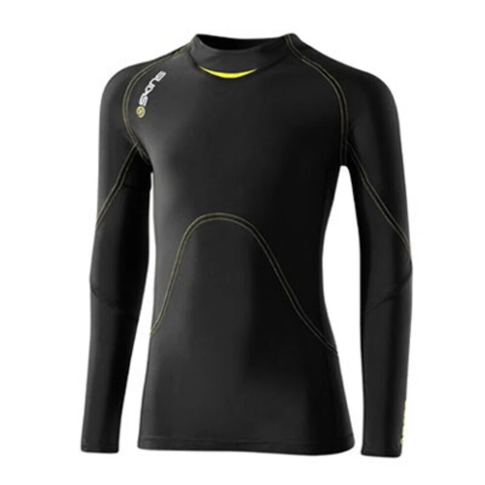 BARGAIN || SKINS A400 YOUTH COMPRESSION LONG SLEEVE TOP (BLACK/YELLOW) - Image 1 of 1