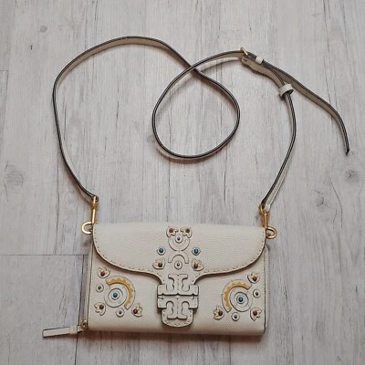 Tory Burch McGraw Embellished Wallet Crossbody Bag Adjustable Strap Ivory White - image 1 of 4