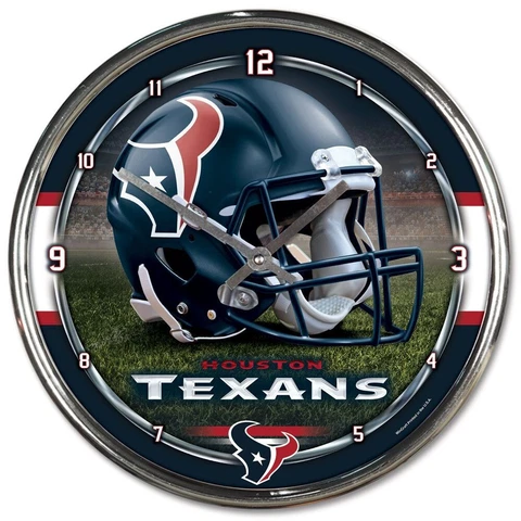 HOUSTON TEXANS HELMET LOGO 12" CHROME ROUND WALL CLOCK NEW WINCRAFT 👀 Cover