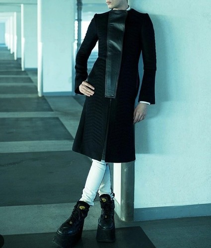 Trench vintage Tom Ford Gucci 6 nero pelle lana imbottito designer 2004 gotico