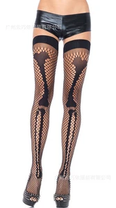New Ladies Womens Black Gothic White Skeleton Halloween Tights Size 8-12 holsto2 - Picture 1 of 1
