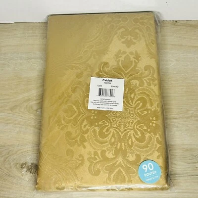 New Elrene Caiden Elegance Damask 90” Round Tablecloth Gold Color  - Image 1 of 4