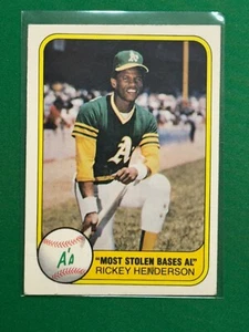 Fleer Bases de béisbol 1981 más robadas AL #351 Rickey Henderson - Imagen 1 de 2