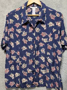 Camicetta seta vintage donna XL blu navy floreale retrò matura Grannycore Bloomcore - Foto 1 di 6