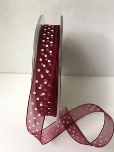 3/8" Inch Sheer Dots Ribbon - May Arts - JD25 - Burgundy/white Dots - 5 Yards - Picture 1 of 1