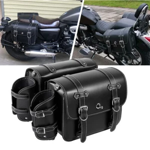 Motorcycle PU Side Saddle Bags Saddlebag For Harley XL Sportster 883 1200 Custom - Picture 1 of 12