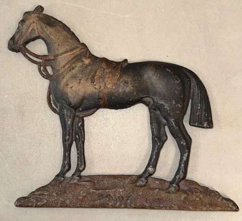 Antique Cast Iron 1895 Royal Ascot Horse Plaque Door Stop ? 9” Rare Cover