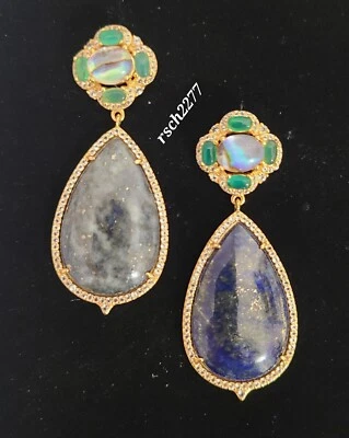 Rarities Sterling Silver Gold Plated Bue/Gray Lapis & Abalone Drop Earrings-NWT - Image 1 of 3
