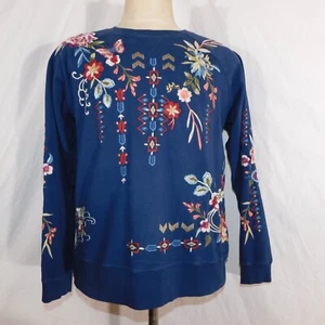 Johnny Was Damen Gr. M blau bestickt Pullover Sweatshirt geblümt - Bild 1 von 7