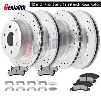 For GMC Sierra 1500 Yukon XL 1500 Front Rear Drilled Brakes Rotors Ceramic Pads Foto 1 de 4