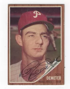 Autographed 1962 Topps #146 DON DEMETER Philadelphia Phillies card w/ COA - Picture 1 of 1