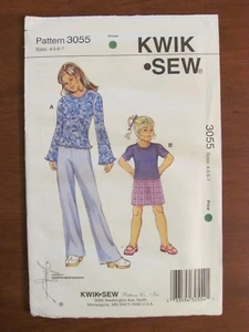 KWIK SEW PATTERN - 3055 GIRLS' TOPS FLARED PANTS SKIRT LETTUCE EDGING 4-7 UNCUT - Picture 1 of 2