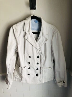 J MCLAUGHLIN WHITE COTTON DENIM JACKET Double breasted Stretch Size 10 - Изображение 1 из 4