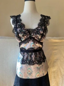 Vintage 90s Nanette Lepore Silk Camisole & Black Lace Size 4 - Picture 1 of 11
