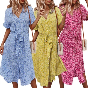 Mujeres Vestido Solero Cuello en V Verano Midi Vestido Damas Manga Corta Vacaciones Sexy Encaje · - Imagen 1 de 19