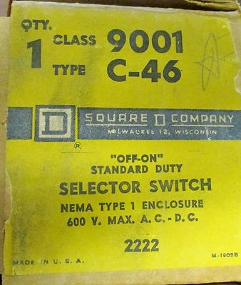 SQUARE D 9001 C46 ON OFF Selector Switch Pushbutton Station 9001 C-46 - Image 1 of 2
