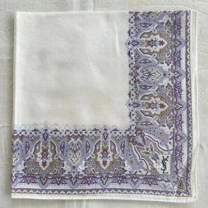 Vintage Handkerchief Plain White Cotton Purple Antique Paisley Pocket Square 18" - Picture 1 of 4