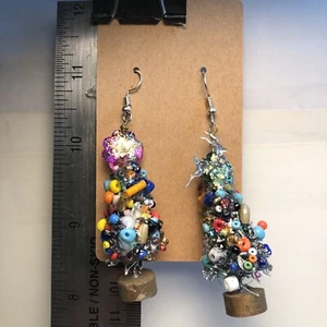 Vintage Christmas Earrings/ Christmas Trees W/ Ornaments - Picture 1 of 2