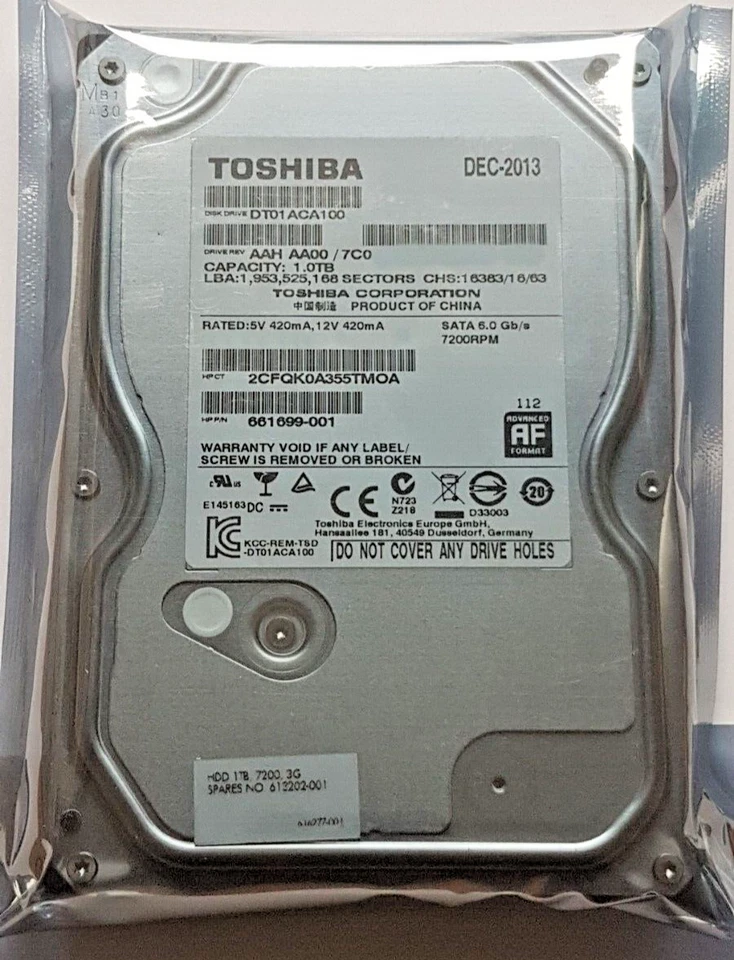 1 TB SATA Toshiba DT01ACA100/HDKPC03H0A01 S 7.2krpm 32MB HDD 3.5 " Internal New - Image 1 of 1