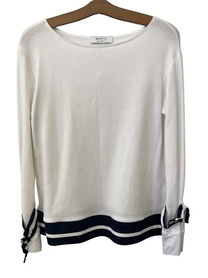 Bailey 44 Top a Rayas Dobladillo Manga Larga Mujer Pequeño Cuello Barco Blanco Azul Marino Náutico Foto 1 de 4
