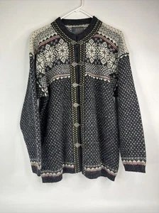 Squaw Valley Cardigan Sweater Womens Medium M Pure Wool Fair Isle Christmas - Picture 1 of 8