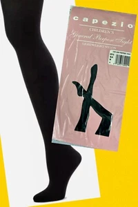 NEW IN PKG! Girls medium CAPEZIO Children's Black Footed 100% Nylon TIGHTS BLACK - Picture 1 of 3