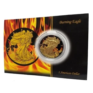 RARE! ~ 2015 1 oz .999 Fine Silver American 🔥Burning🔥 Eagle Ruthenium 24K Gold - Picture 1 of 4