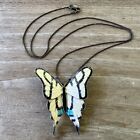 Vtg Enamel Sterling Cloisonné Swallowtail Butterfly Pin Brooch Chain Realistic