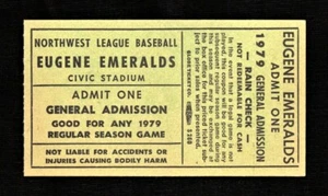 orig. 1979 EUGENE EMERALDS *unbenutztes Minor League Baseball Ticket* Eugene, Oregon - Bild 1 von 2