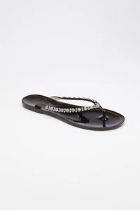 Women Flip-Flop with Swarovski Crystal - Black Size 37 (US 6) Menghi - Picture 1 of 4