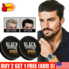 Men's Grey Coverage Bar Shampoo Hair-Darkening Black Soap for Grey Hair Cover US