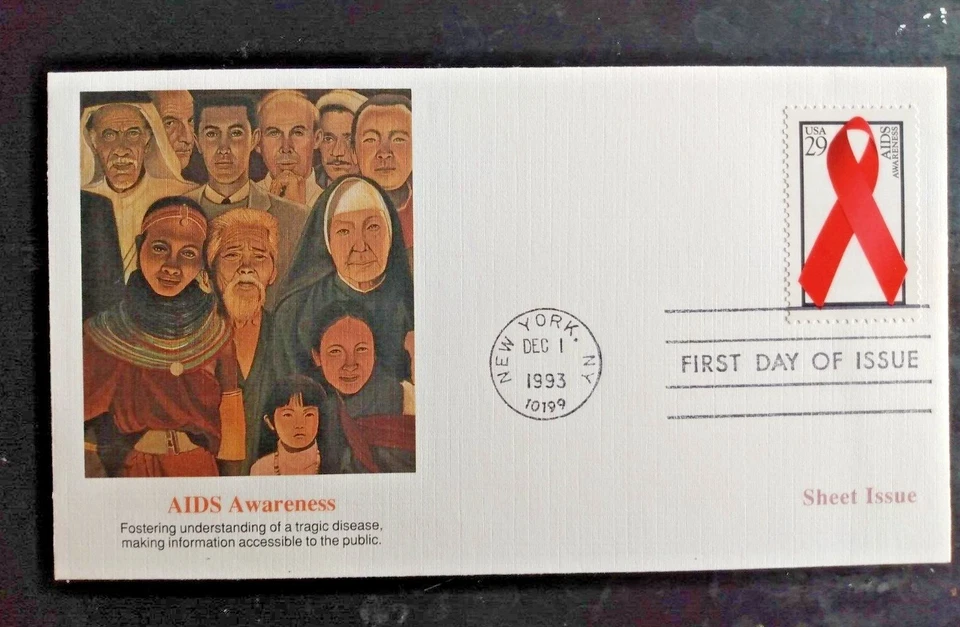 AIDS AWARENESS RED RIBBON  SHEET  SINGLE 1993 FLEETWOOD CACHET FDC VF UNADDR - Image 1 of 1