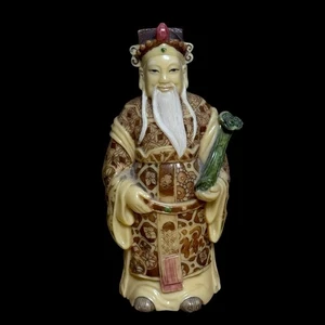 Statuina Shou Xing cinese vintage dio della longevità statua in resina dipinta a mano 6,5 - Foto 1 di 8